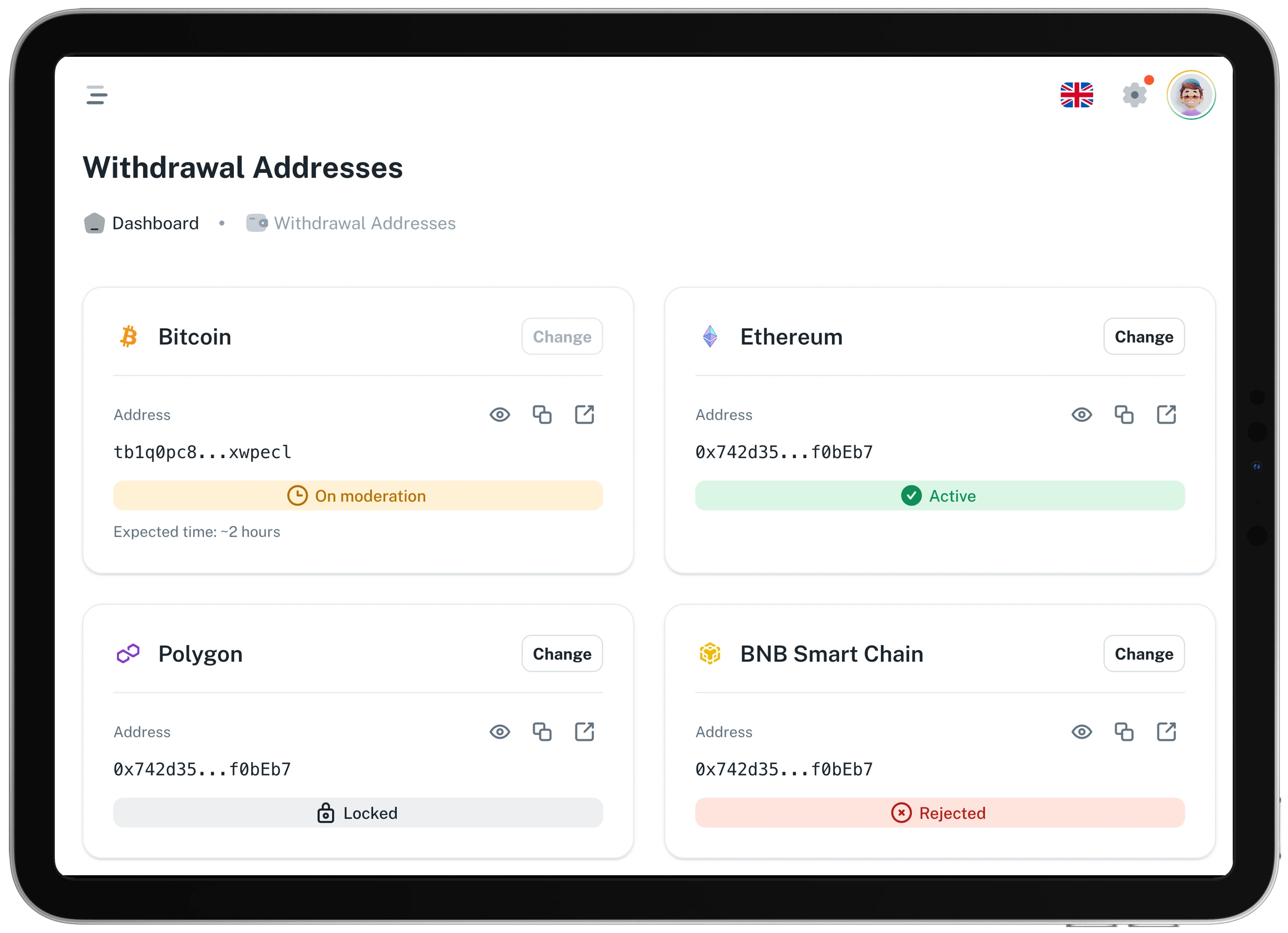 Secure, Verified Withdrawal Addresses