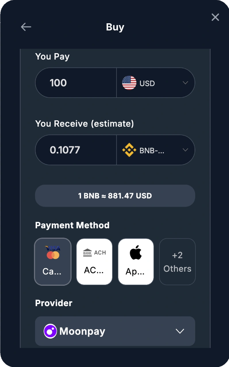 Buy Crypto with Card or Bank, On the Spot